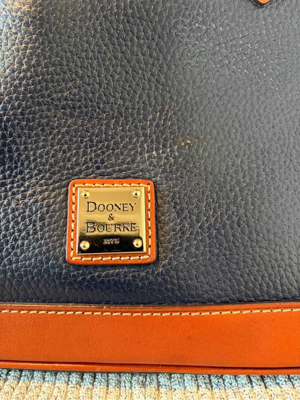 Dooney & Bourke Pebbled Leather Dome Satchel Bag Navy Blue/Brown Trim - Picture 2 of 15
